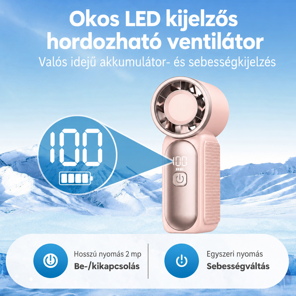 GlowWave MiniCool - hordozható mini ventilátor LED kijelzővel