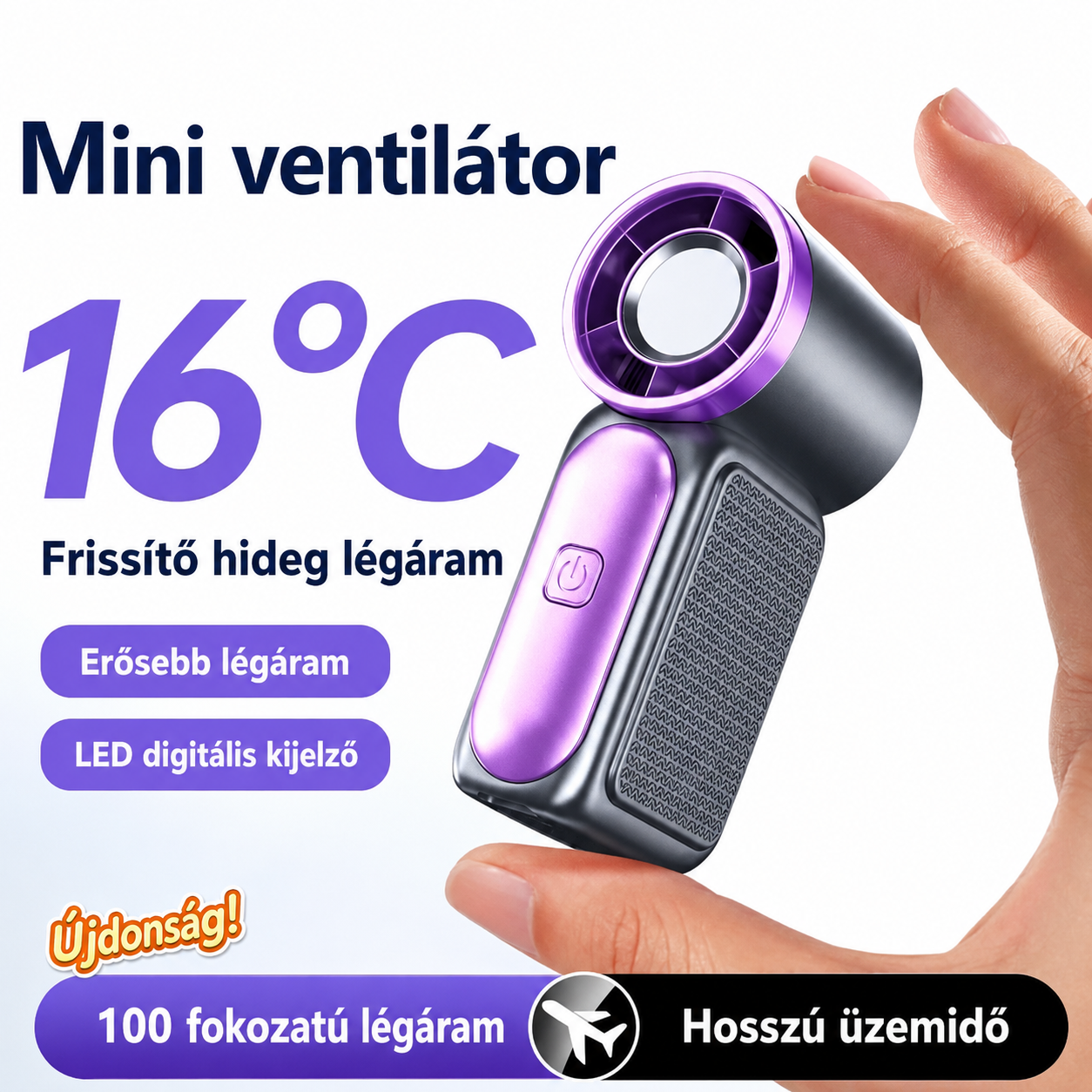 GlowWave MiniCool - hordozható mini ventilátor LED kijelzővel