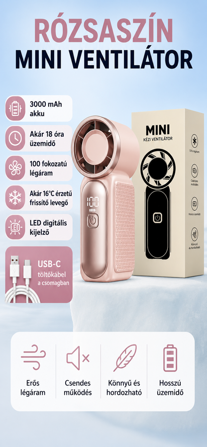 GlowWave MiniCool - hordozható mini ventilátor LED kijelzővel